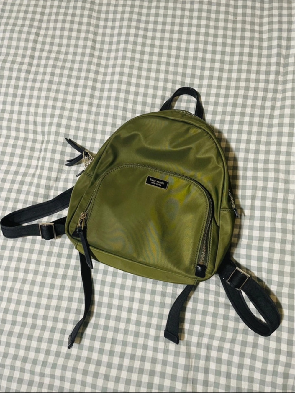 kate spade Olive Green Nylon Mini Backpack with Black Straps